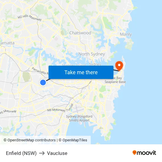 Enfield (NSW) to Vaucluse map