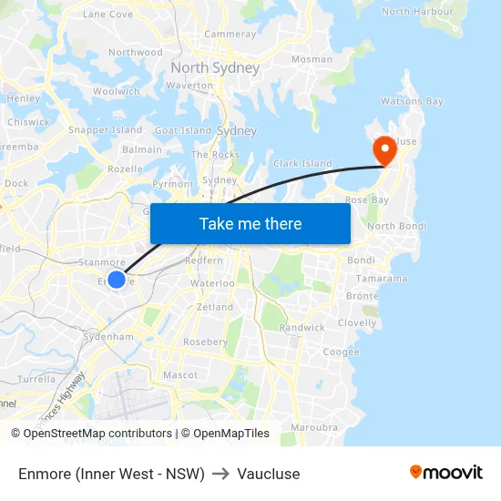 Enmore (Inner West - NSW) to Vaucluse map