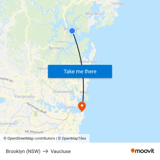Brooklyn (NSW) to Vaucluse map