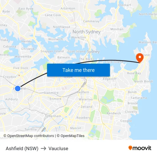 Ashfield (NSW) to Vaucluse map