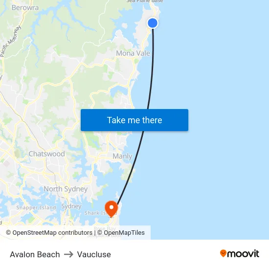 Avalon Beach to Vaucluse map