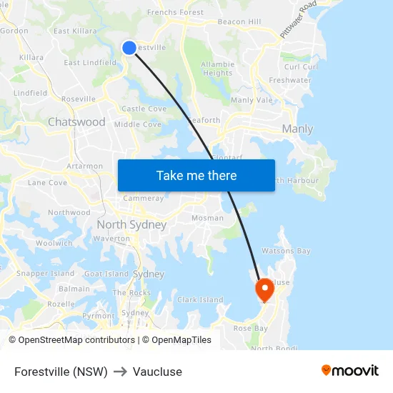 Forestville (NSW) to Vaucluse map