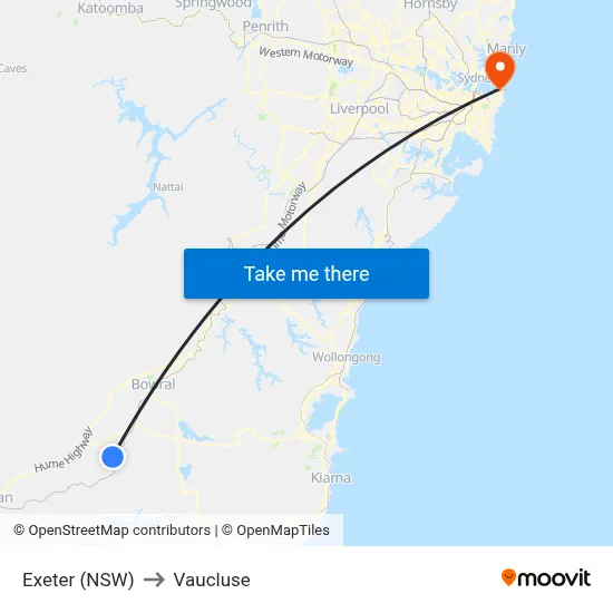 Exeter (NSW) to Vaucluse map