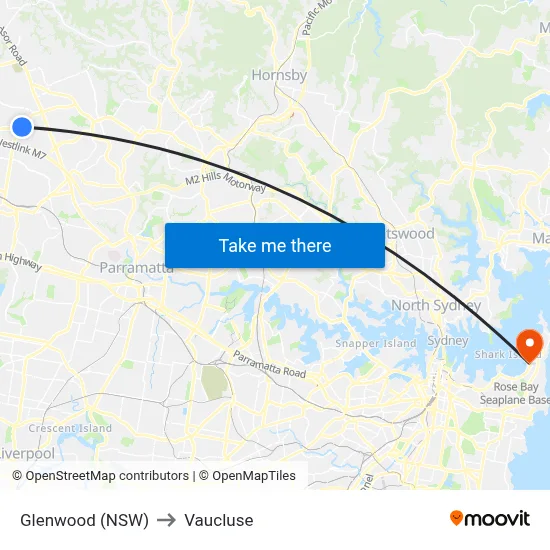 Glenwood (NSW) to Vaucluse map