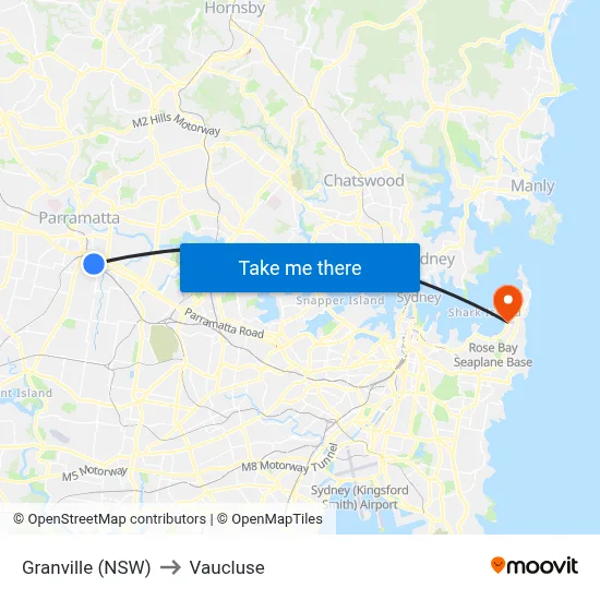 Granville (NSW) to Vaucluse map
