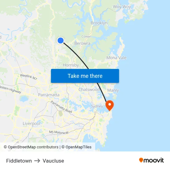 Fiddletown to Vaucluse map