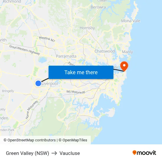 Green Valley (NSW) to Vaucluse map