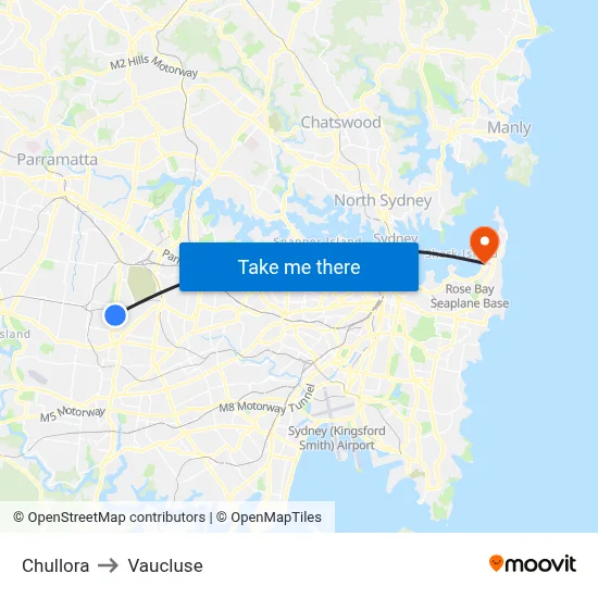 Chullora to Vaucluse map