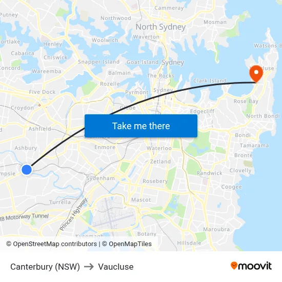 Canterbury (NSW) to Vaucluse map