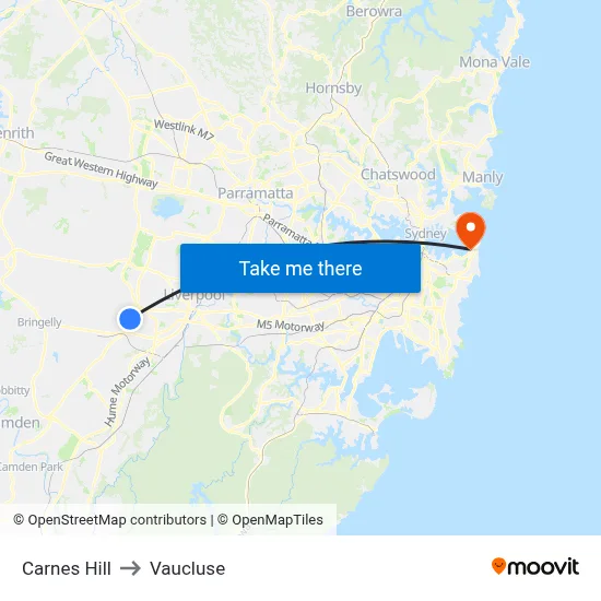 Carnes Hill to Vaucluse map