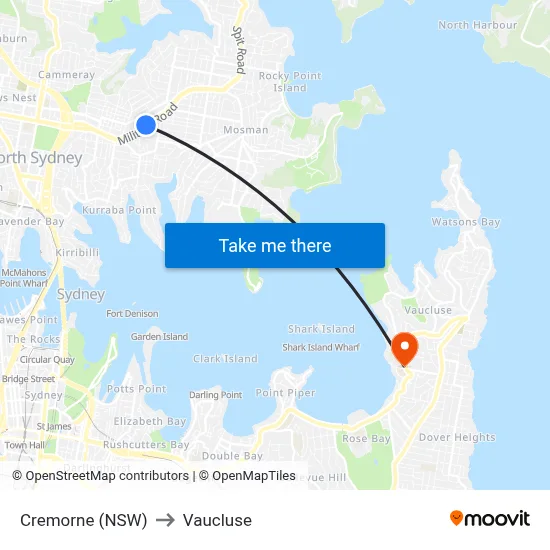 Cremorne (NSW) to Vaucluse map