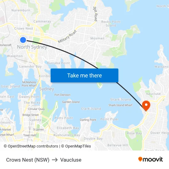 Crows Nest (NSW) to Vaucluse map