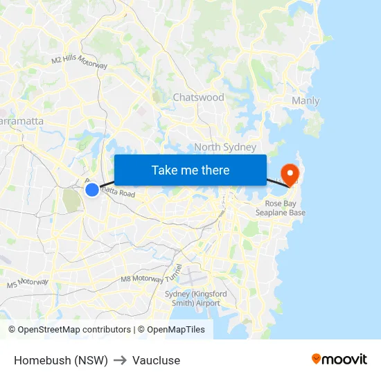 Homebush (NSW) to Vaucluse map