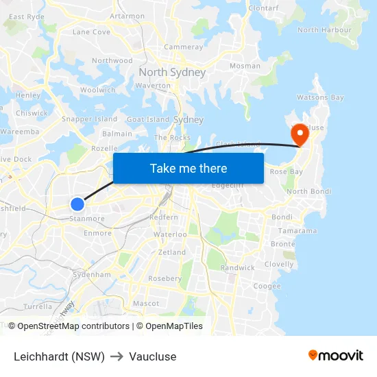 Leichhardt (NSW) to Vaucluse map