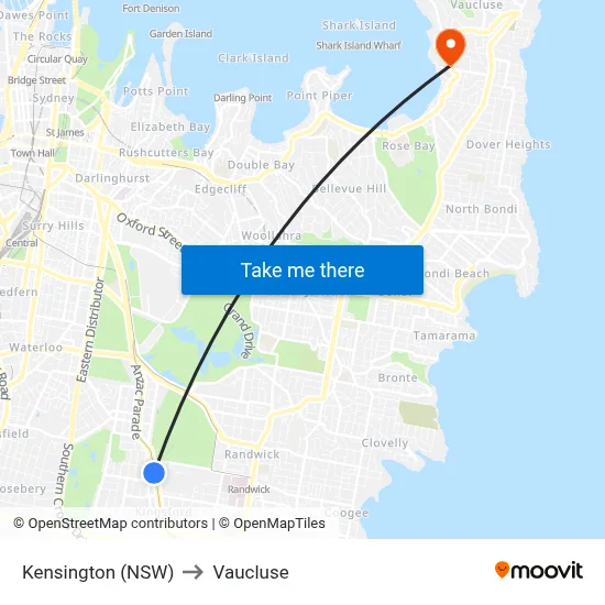 Kensington (NSW) to Vaucluse map
