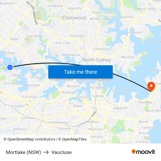 Mortlake (NSW) to Vaucluse map
