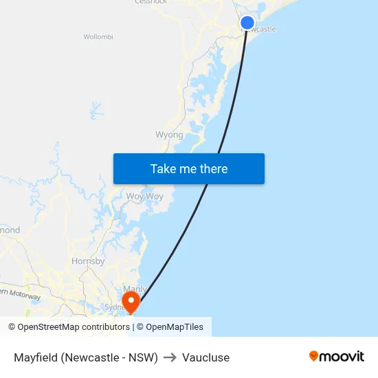 Mayfield (Newcastle - NSW) to Vaucluse map