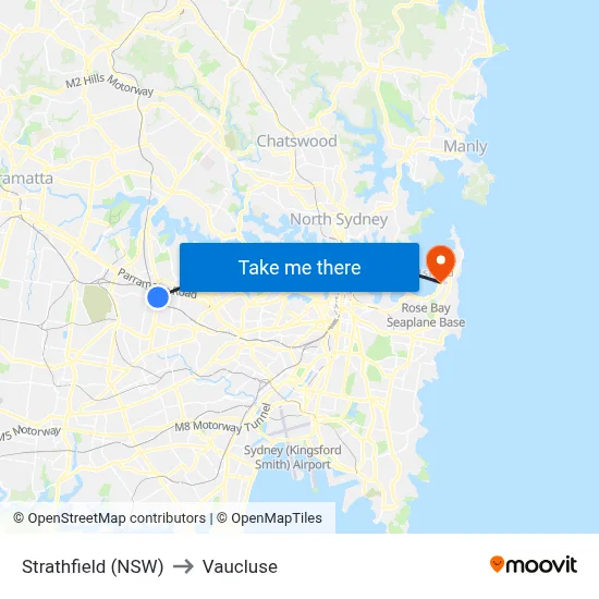 Strathfield (NSW) to Vaucluse map