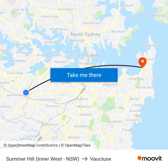 Summer Hill (Inner West - NSW) to Vaucluse map