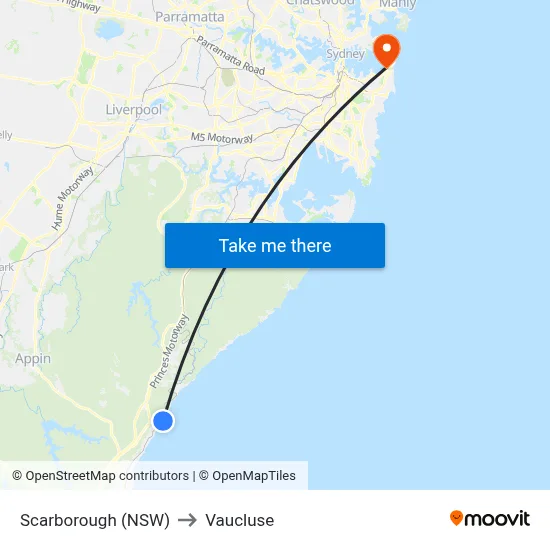 Scarborough (NSW) to Vaucluse map