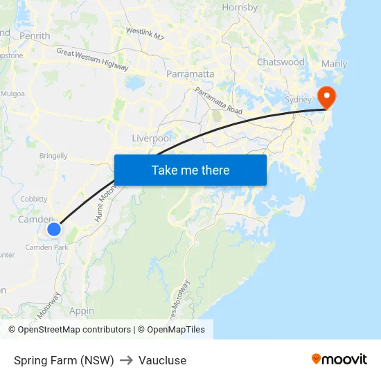 Spring Farm (NSW) to Vaucluse map