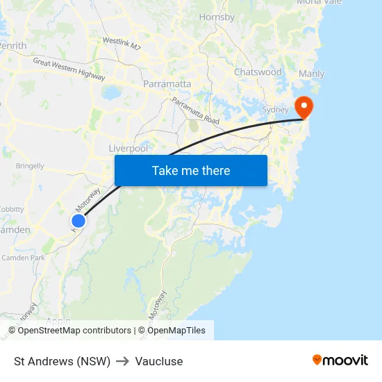 St Andrews (NSW) to Vaucluse map