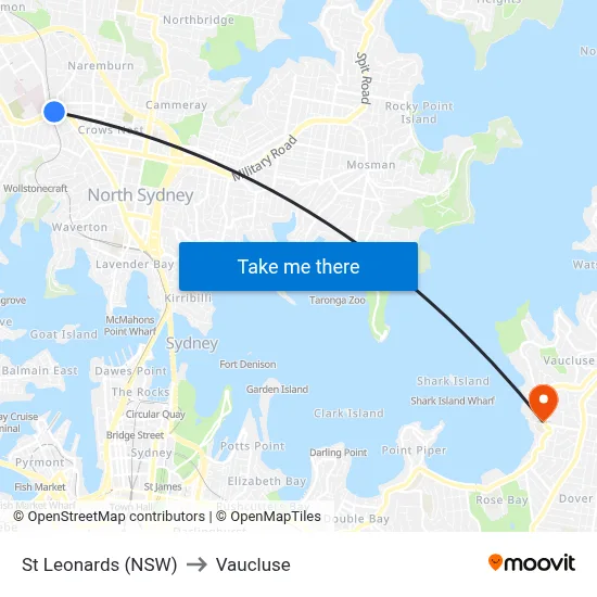 St Leonards (NSW) to Vaucluse map
