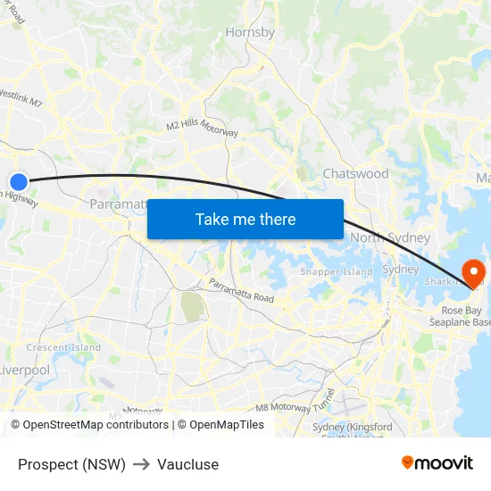 Prospect (NSW) to Vaucluse map