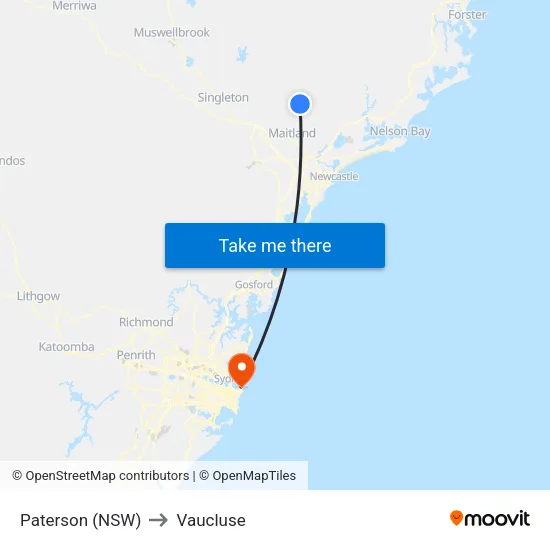 Paterson (NSW) to Vaucluse map
