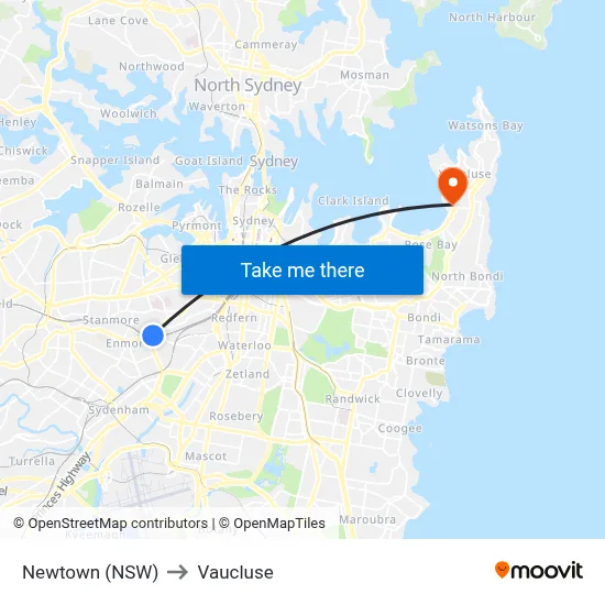 Newtown (NSW) to Vaucluse map
