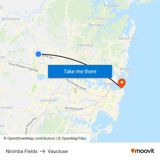 Nirimba Fields to Vaucluse map
