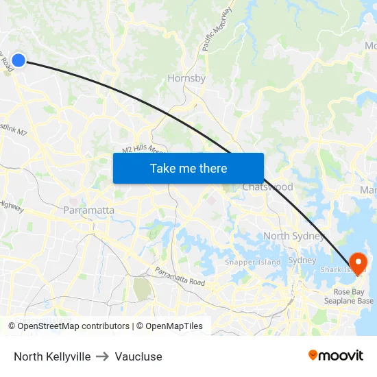 North Kellyville to Vaucluse map