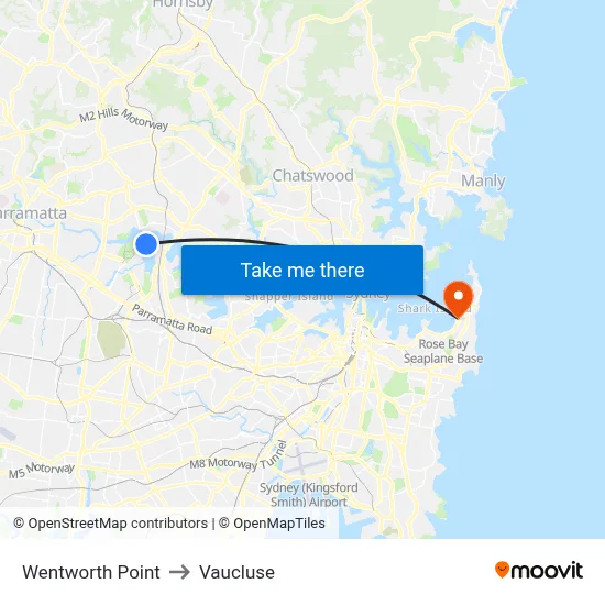 Wentworth Point to Vaucluse map