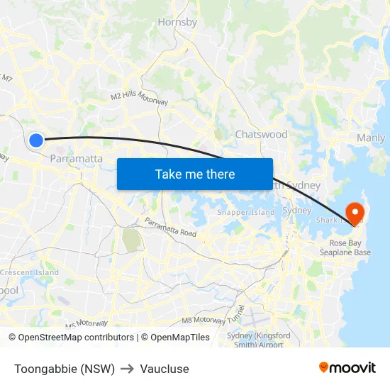 Toongabbie (NSW) to Vaucluse map