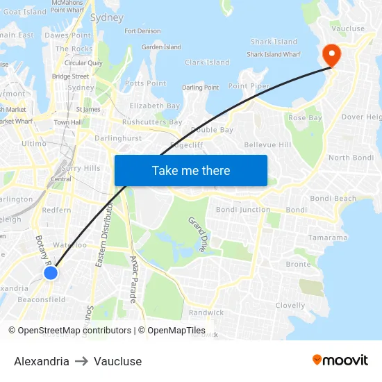 Alexandria to Vaucluse map