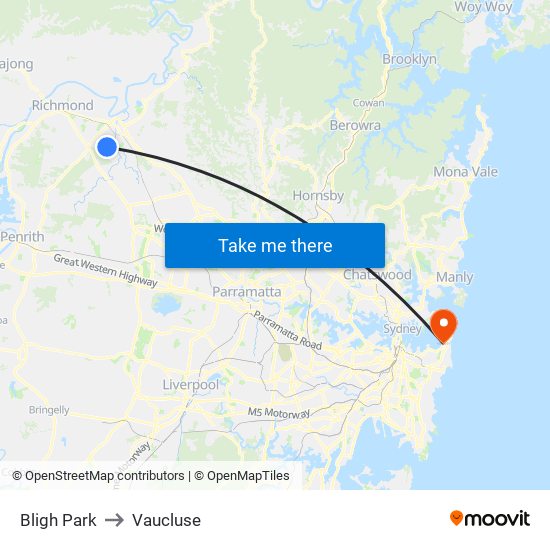 Bligh Park to Vaucluse map