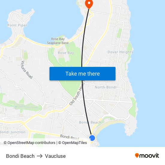 Bondi Beach to Vaucluse map