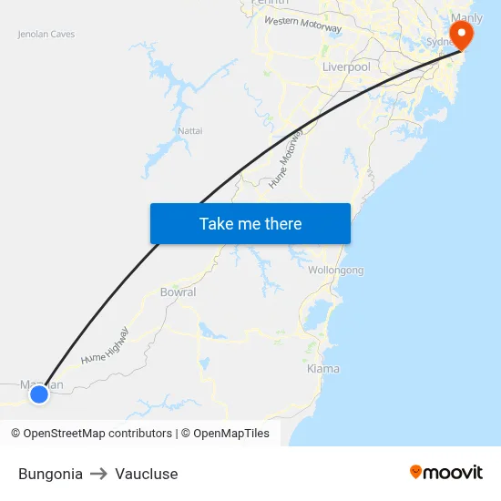 Bungonia to Vaucluse map