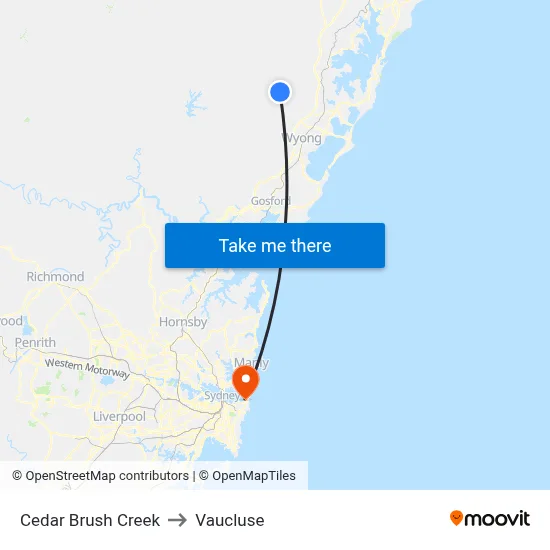 Cedar Brush Creek to Vaucluse map