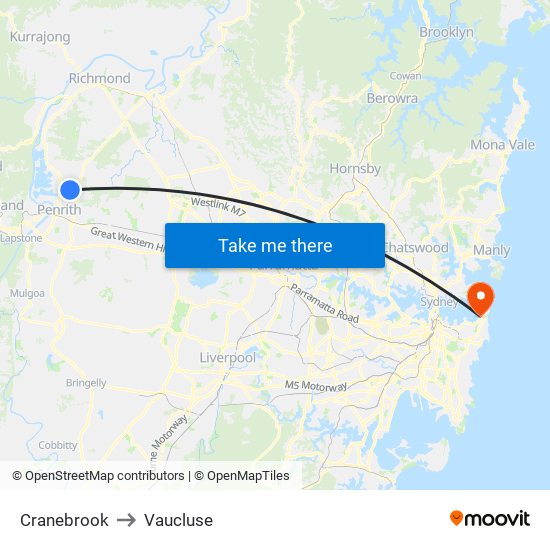 Cranebrook to Vaucluse map