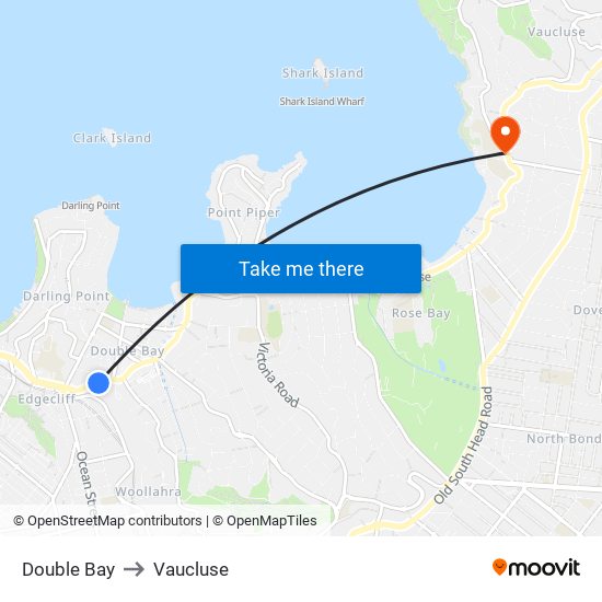 Double Bay to Vaucluse map