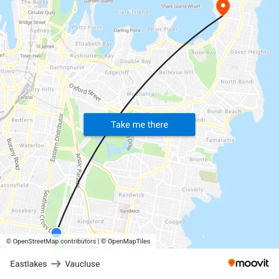 Eastlakes to Vaucluse map