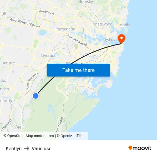 Kentlyn to Vaucluse map