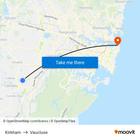 Kirkham to Vaucluse map