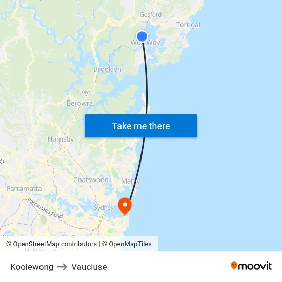 Koolewong to Vaucluse map