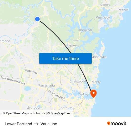 Lower Portland to Vaucluse map
