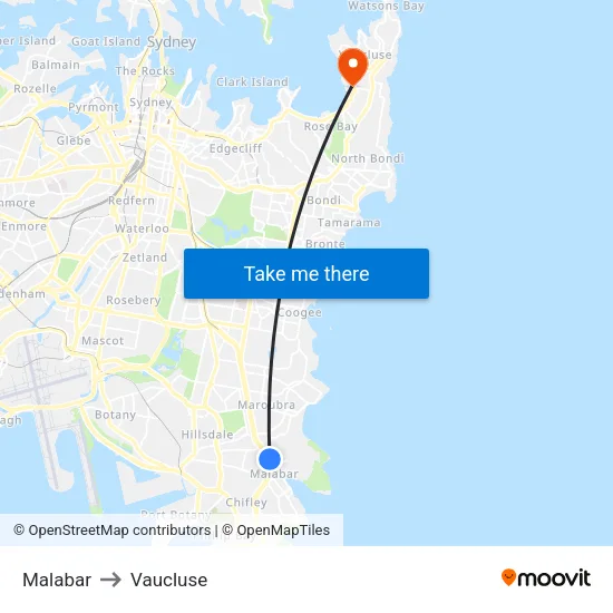 Malabar to Vaucluse map