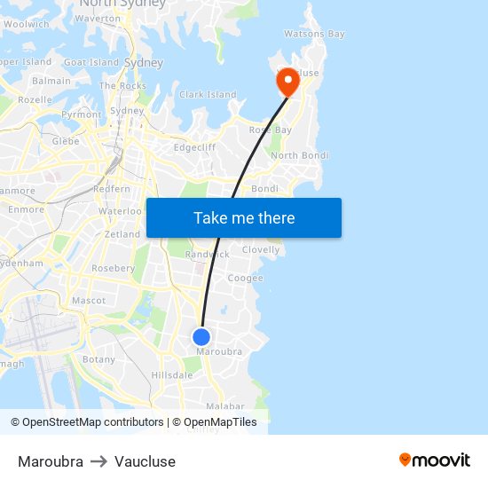 Maroubra to Vaucluse map