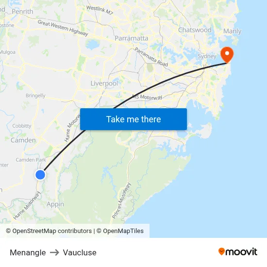 Menangle to Vaucluse map