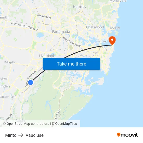 Minto to Vaucluse map